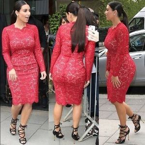 Auth Valentino Lace Bow Knee-Length Midi Navy